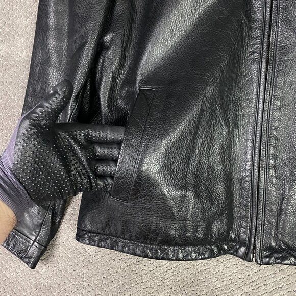 Eddie Bauer Leather Jacket Men's Large Tall LT Heavyweight Bomber Black - Picture 3 of 12